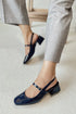 Navy Blue Open Back Short Heeled Shoes