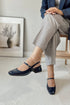 Navy Blue Open Back Short Heeled Shoes