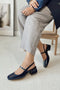 Navy Blue Open Back Short Heeled Shoes