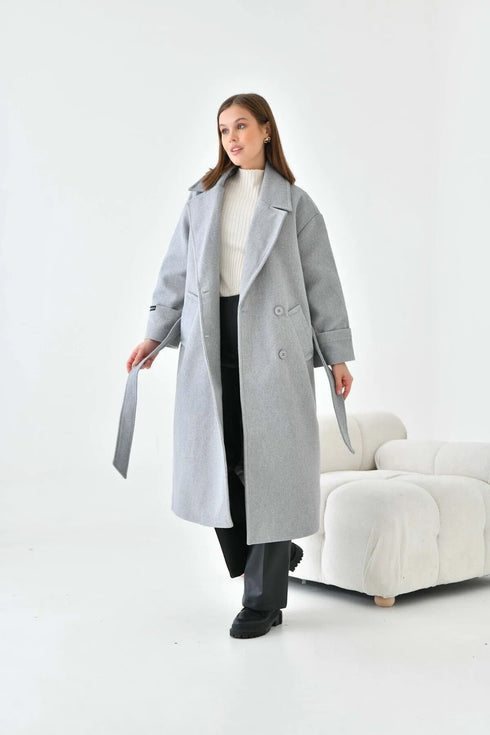 معطف نسائي طويل لون رمادي