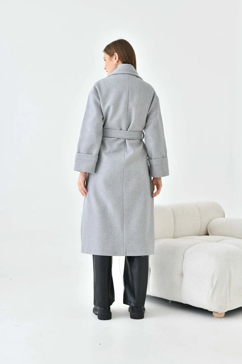 معطف نسائي طويل لون رمادي