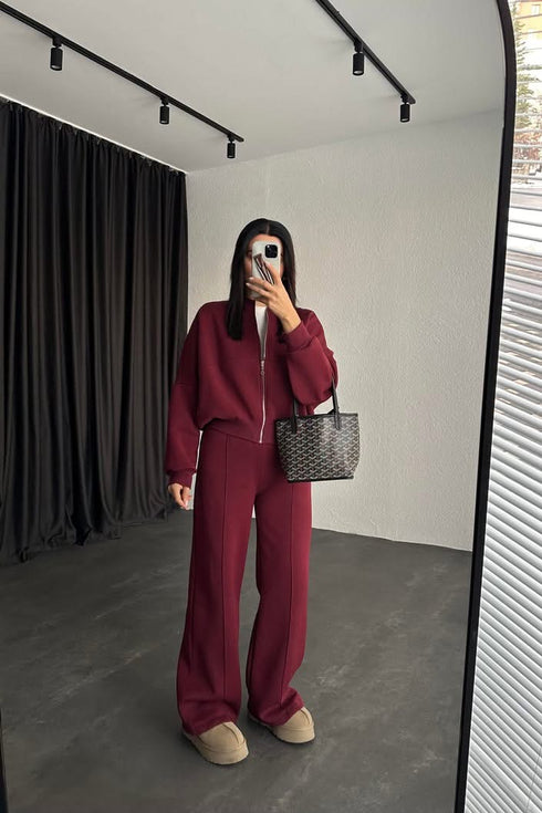 طقم فوتر قطعتين باللون البوردو