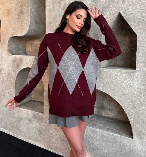 كنزة صوف ناعم - برغندي