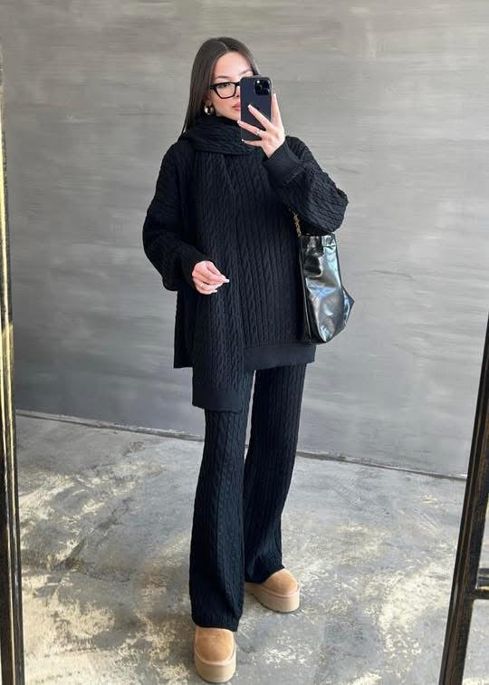 طقم صوف 3 قطع - أسود