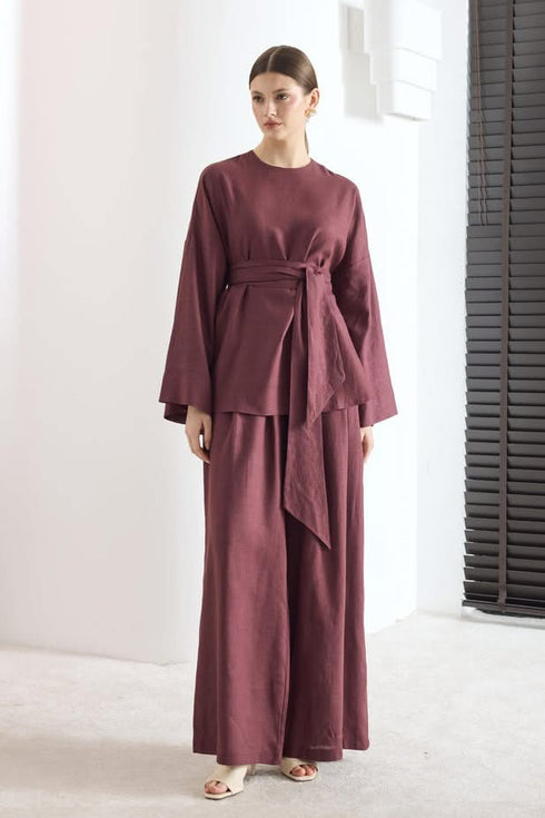 طقم من الكتان - بوردو