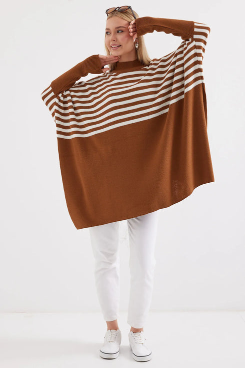 كنزة - تريكو مخططة لون عسلي