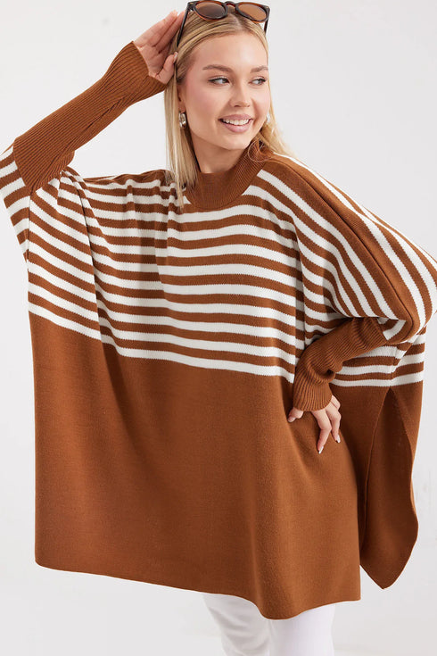 كنزة - تريكو مخططة لون عسلي