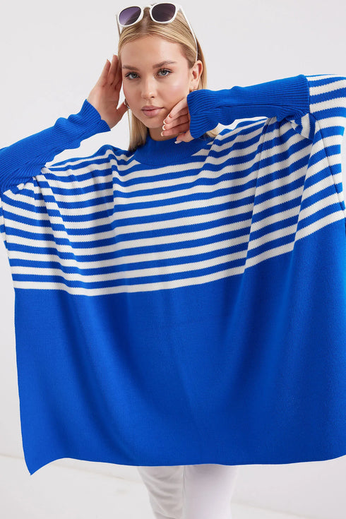 كنزة - تريكو مخططة لون أزرق