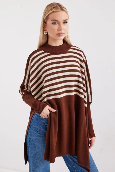 كنزة - تريكو مخططة لون بني