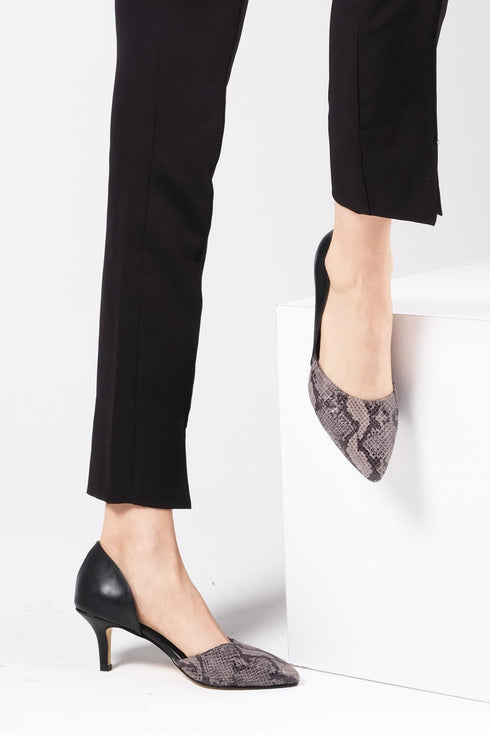 حذاء كعب قصير نقشة تايجر - أسود