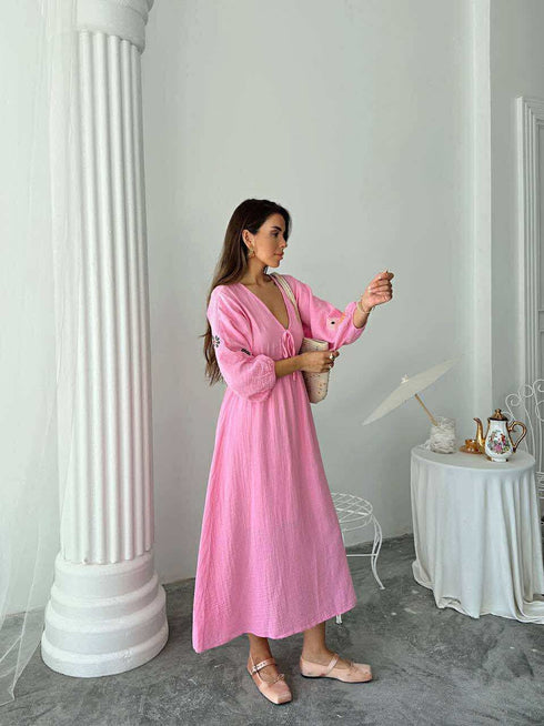 فستان صيفي ناعم - وردي