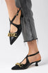 Black Color Leather Mini Heel Shoes