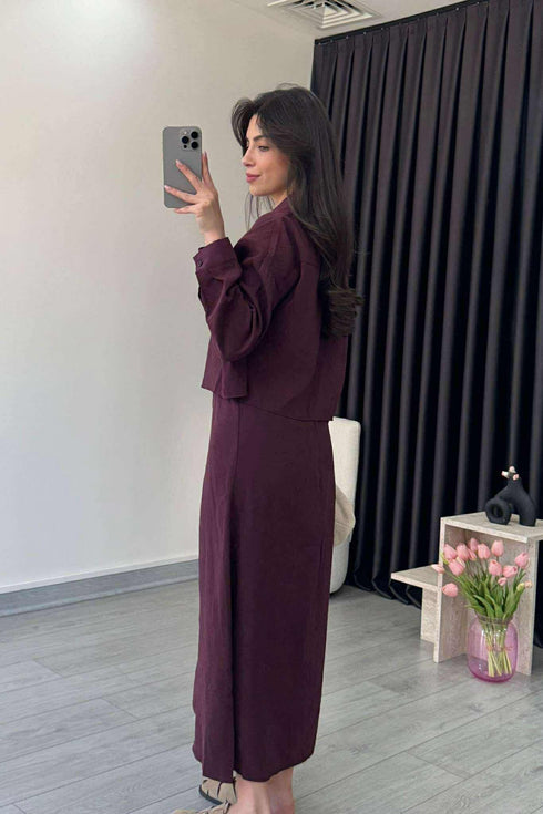طقم فستان مع قميص - بوردو