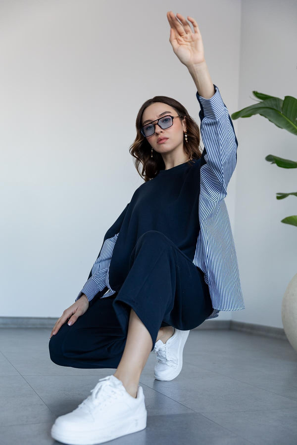 Poplin Detailed Set - DARK BLUE