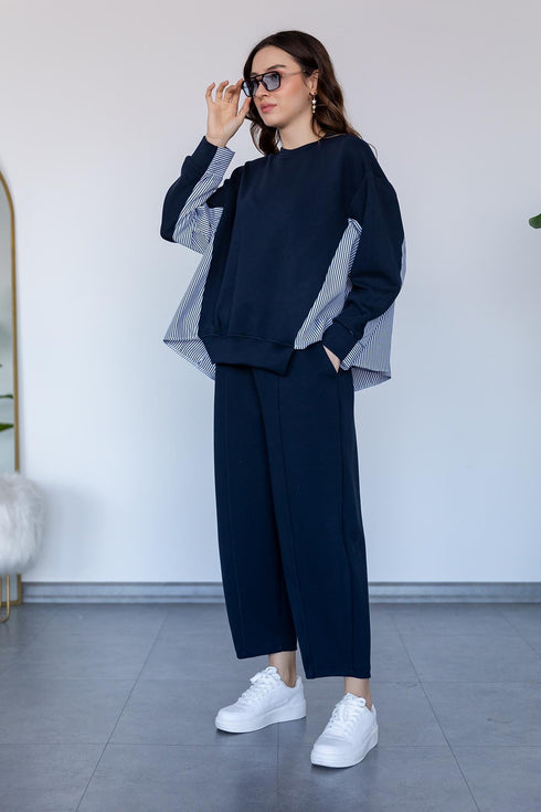 Poplin Detailed Set - DARK BLUE