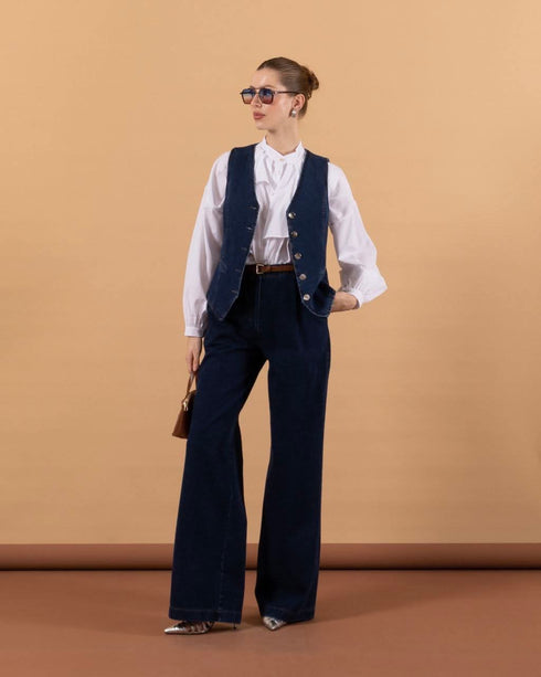 طقم جينز غامق فزت وبنطلون