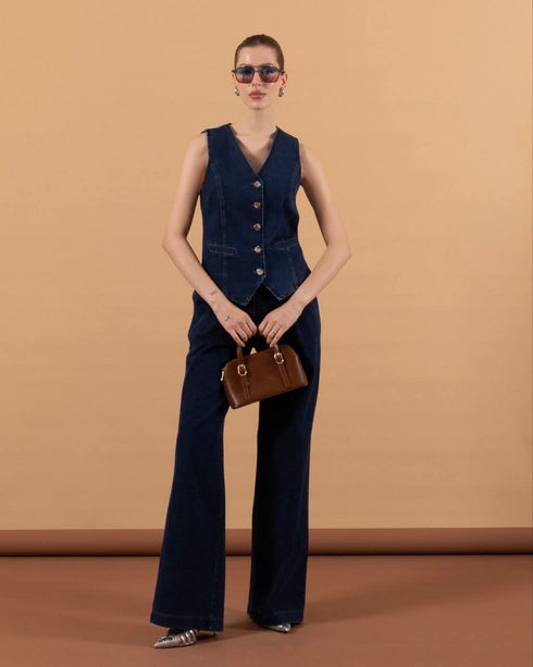 طقم جينز غامق فزت وبنطلون