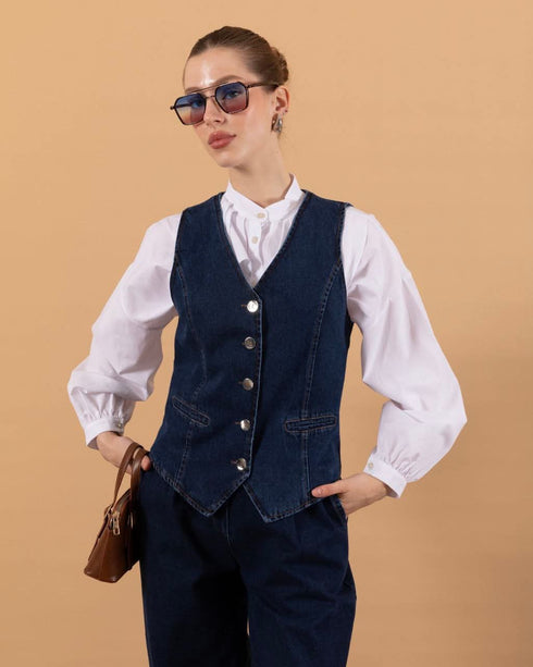 طقم جينز غامق فزت وبنطلون