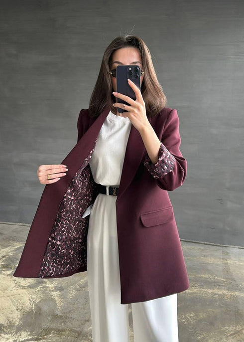 بليزر نسائي مبطن - برغندي