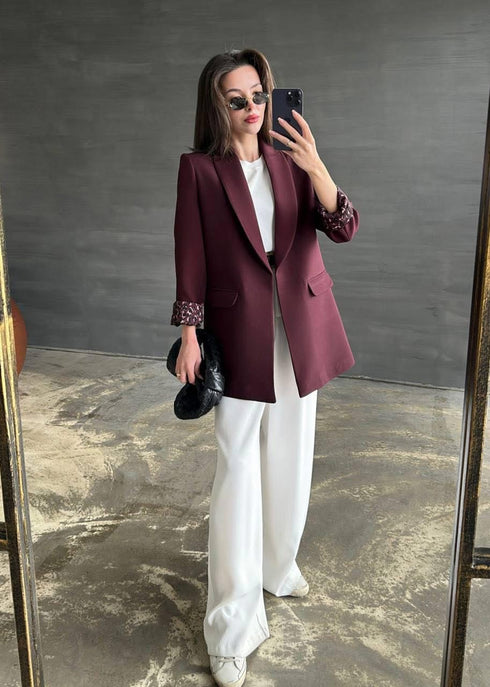 بليزر نسائي مبطن - برغندي