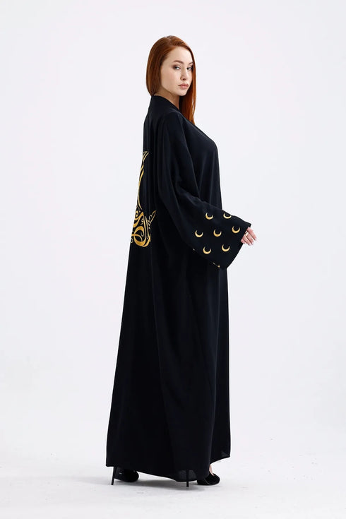 عباية لون أسود بنقشة هلال رمضان