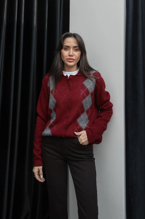 كارديغان صوف ناعم - بوردو