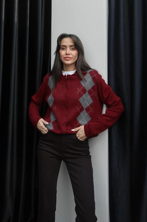 كارديغان صوف ناعم - بوردو