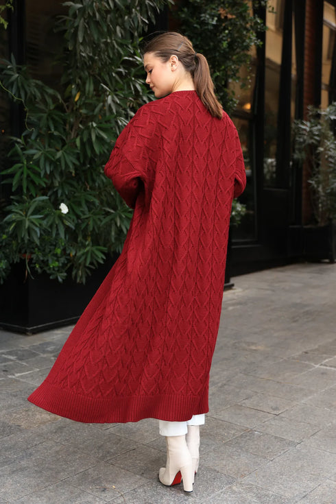 كارديغان تريكو شتوي لون أحمر غامق