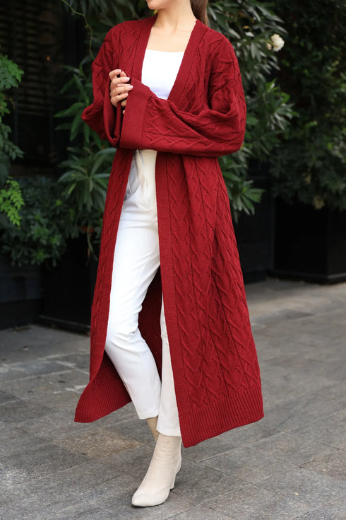 كارديغان تريكو شتوي لون أحمر غامق