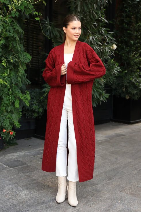 كارديغان تريكو شتوي لون أحمر غامق