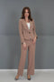 طقم جاكيت قصير وبنطلون واسع - بني فاتح