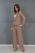 طقم جاكيت قصير وبنطلون واسع - بني فاتح