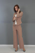 طقم جاكيت قصير وبنطلون واسع - بني فاتح
