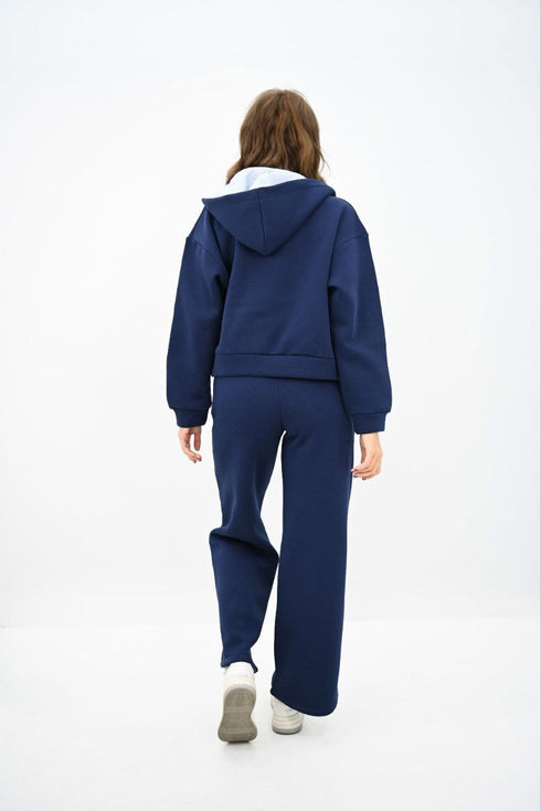 طقم فوتر مصوف - كحلي