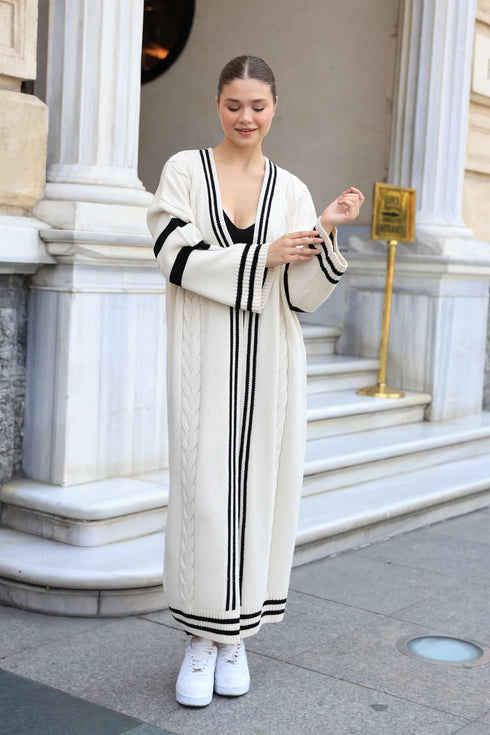 كارديغان تريكو طويل لون بيج