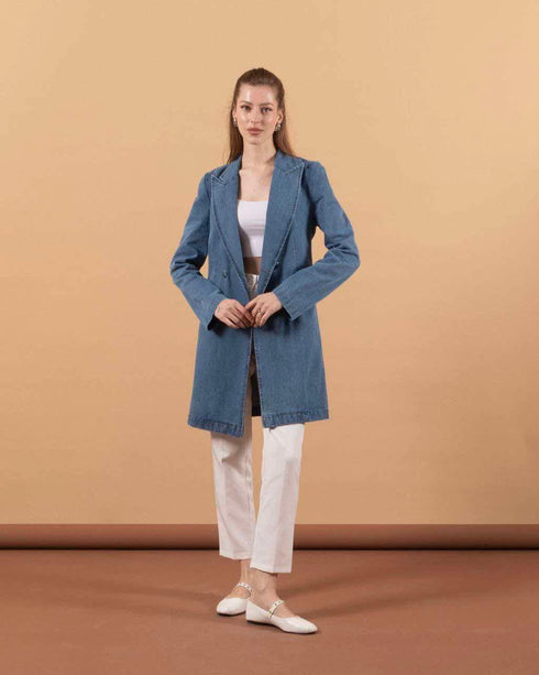 جكيت جينز طويل - ازرق فاتح