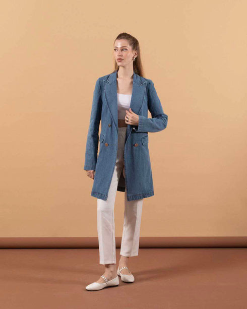 جكيت جينز طويل - ازرق فاتح