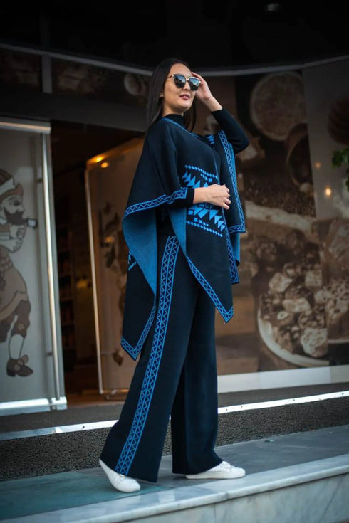 طقم نسائي محبوك من 3 قطع- كحلي