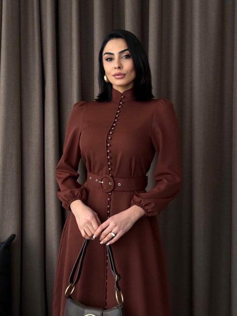 فستان نسائي طويل لون بني