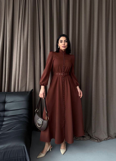 فستان نسائي طويل لون بني