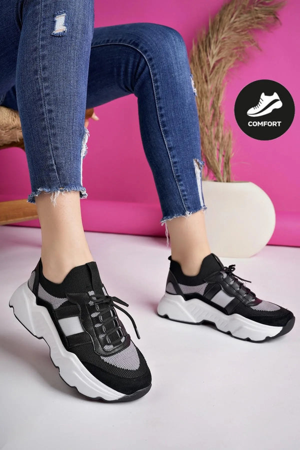حذاء سنيكرز نسائي مريح للمشي والجري - لون أسود