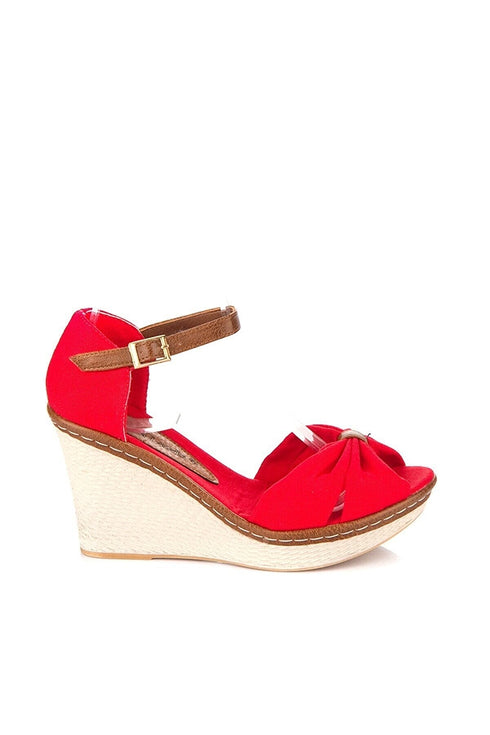 صندل كعب روكي باللون الأحمر