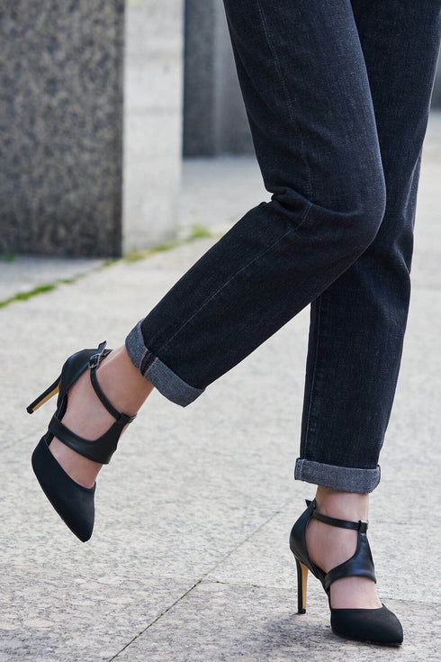 حذاء كعب عالي شامواه - أسود