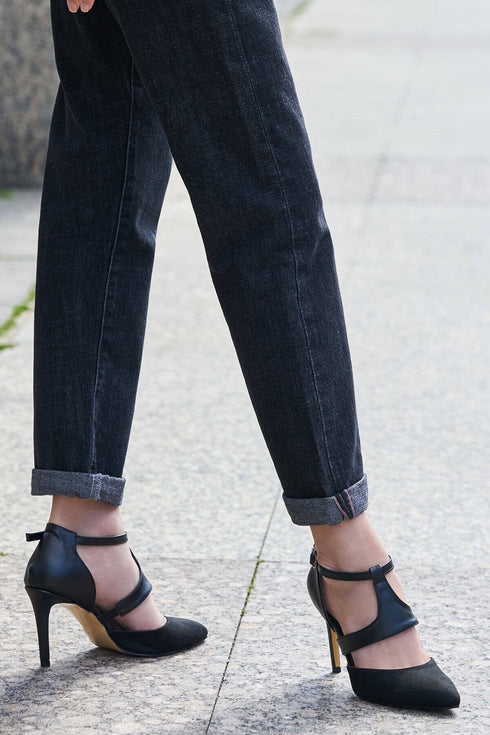 حذاء كعب عالي شامواه - أسود