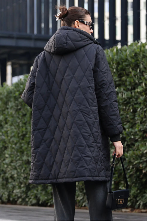 جكيت طويل مبطن وتر بروف - أسود