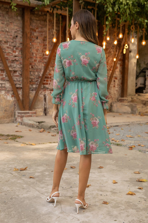 فستان زهري مزدوج الصدر - أخضر نعناعي