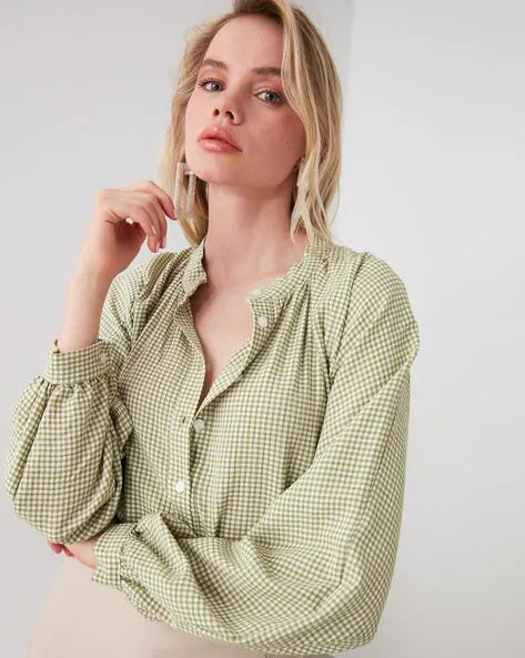 قميص نسائي مربعات- اخضر