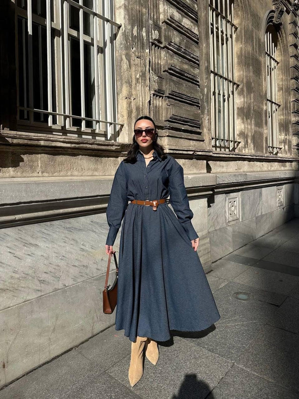 طقم جينز غامق قميص وتنورة