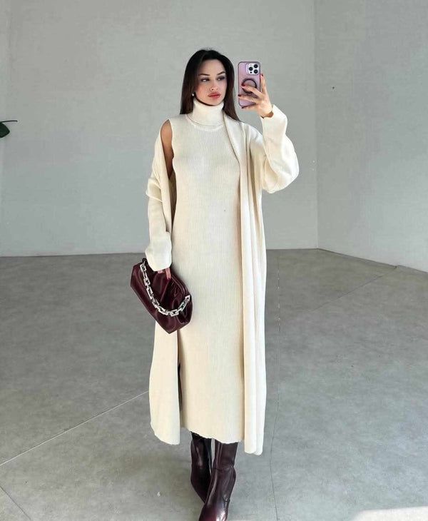 طقم تريكو- فستان وكارديغان طويل