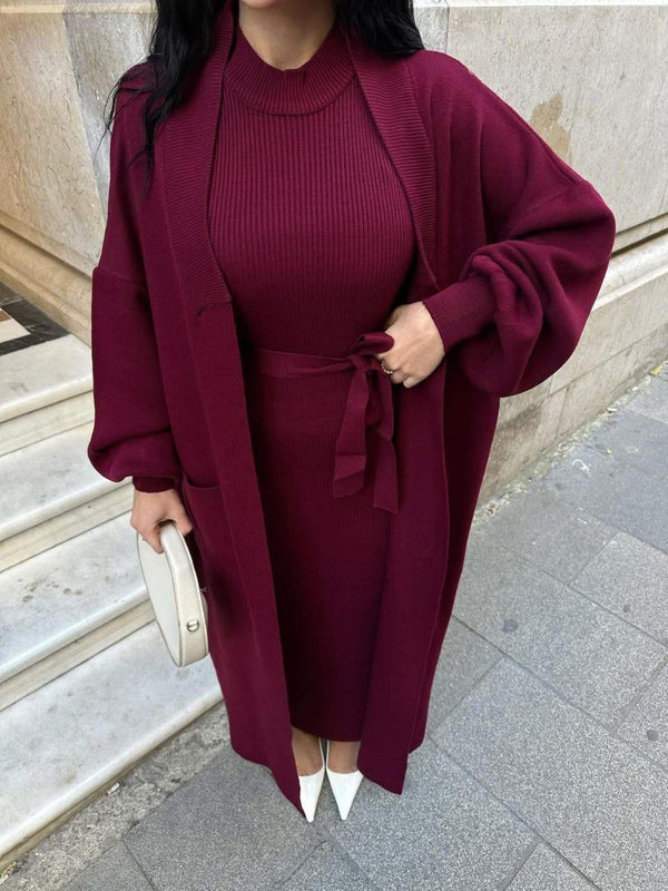 طقم تريكو قطعتين لون بوردو